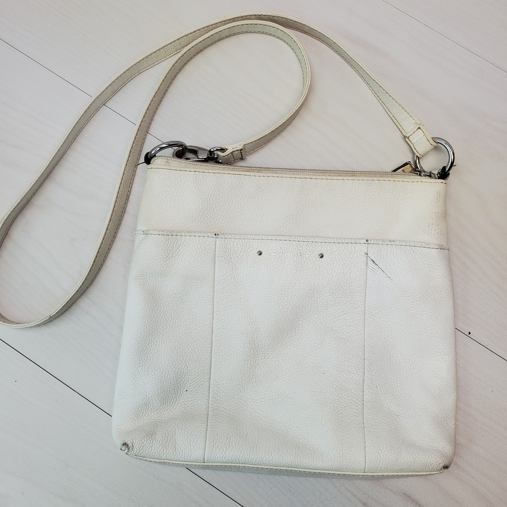 Tignanello White Leather Crossbody Bag Adjustable Strap Silver Hardware‎